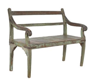 Vintage Indian Painted Teakwood Bench