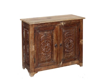 Two-Door Nightstand made from Antique Indian Teakwood Architectural Elements