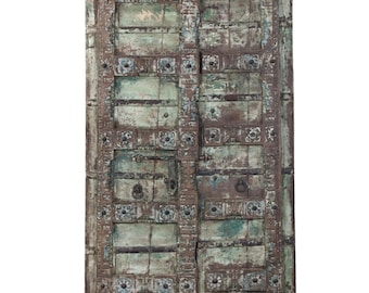 Antique Indian Painted Teakwood Gujarati Door