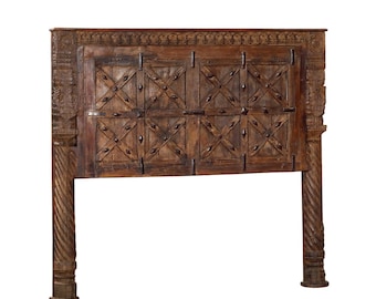 Queen Headboard constructed from an Antique Indian Teakwood Gate and Pillars