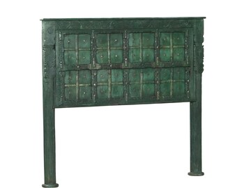 Queen Headboard constructed from an Antique Indian Painted Teakwood and Iron Door and Pillars