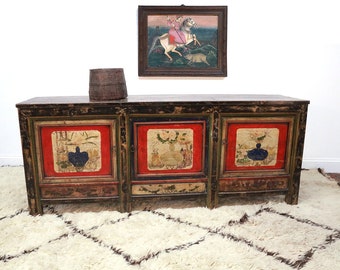 Antique Chinese Painted Pine Cabinet