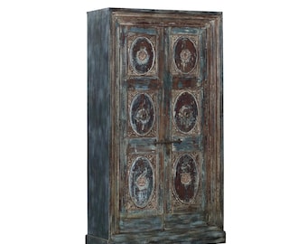 Armoire constructed from Antique Indian Painted Teakwood Doors and Elements