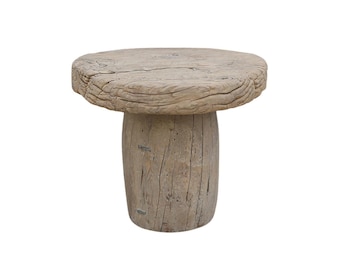 Vintage Elm Mill Wheel Table on an Axle Stump Base