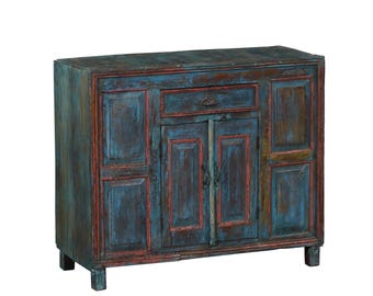 Antique Indian Painted Teakwood Buffet Cabinet
