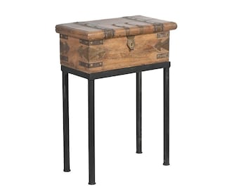 Vintage Anglo-Indian Teak Small Chest on Iron Legs/Side Table