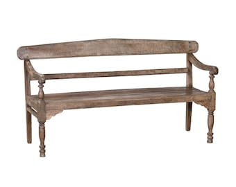 Antique Anglo-Indian Teakwood Ladderback Bench