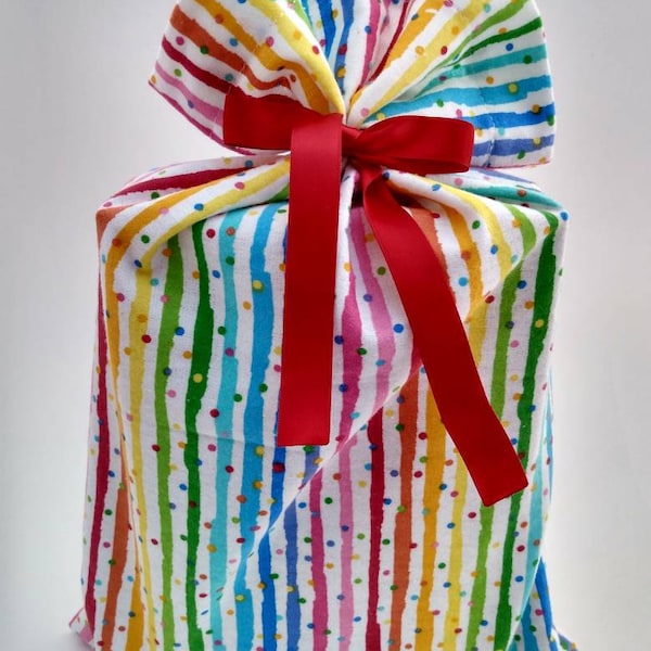 Reusable Fabric All Occasions Gift Bag, Birthday Fabric Gift Bag,Cotton Gift Bag, Celebration Gift Bag, Colorful Rainbow Gift Bag