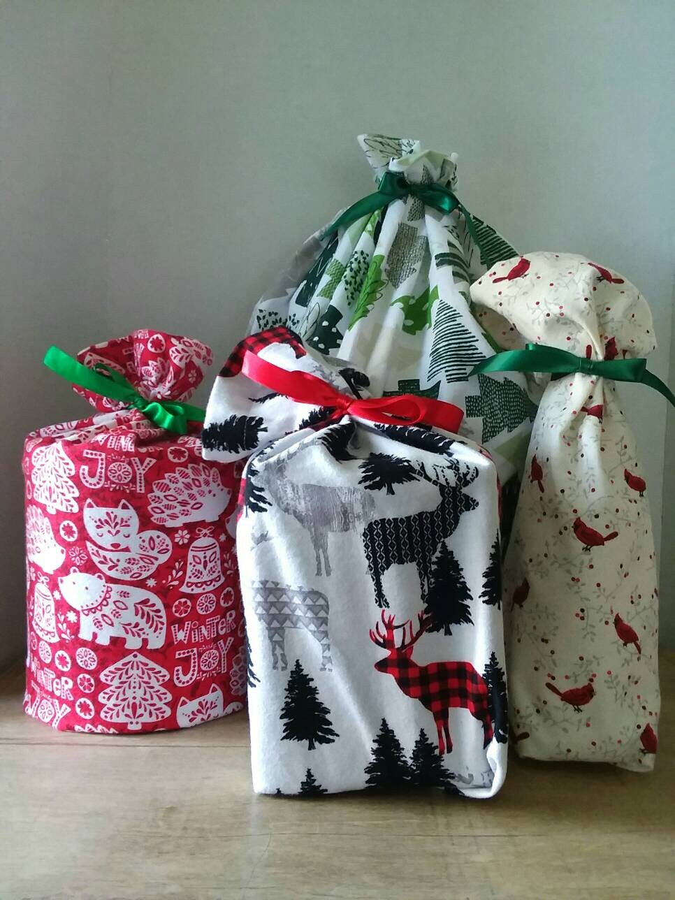 Reusable Gift Bag, Christmas Fabric Gift Bag, Fabric Gift Bag, Cotton…