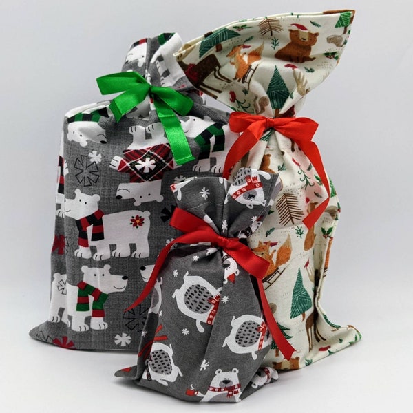 Christmas Gift Bag, Reusable Fabric Gift Bag, Gift Bag with Ribbon, Wine Gift Bag, Eco-friendly Gift Bag, Holiday Gift Bag