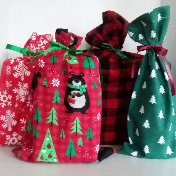 Reusable Christmas Fabric Gift Bag, Holiday Fabric Gift Bag, Wine Gift Bag, Reusable Holiday Gift Bag, Santa Sack, Extra Large Reusable Bag