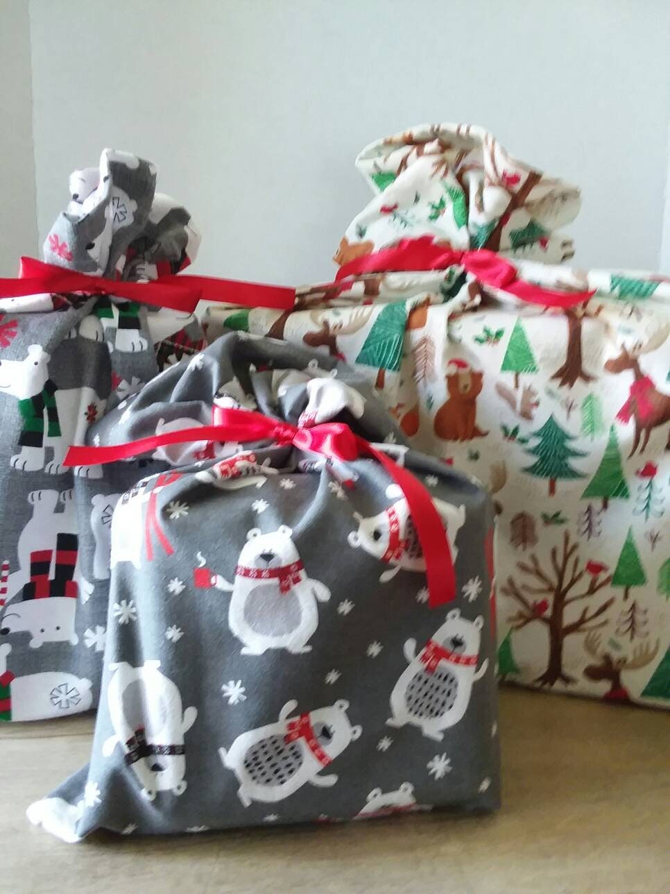 Reusable Gift Bag, Christmas Fabric Gift Bag, Fabric Gift Bag, Cotton…