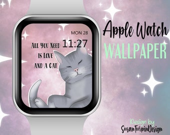 Valentine Love and a Cat Wallpaper Apple Watch Face, Cat Apple Watch Face, Cat Watch face, Love Wallpaper, Wallpapers for Apple Watch Face