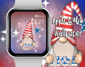 Patriotic USA Gnome Apple Watch Face , 4th of July, American Flag, Patriotic Wallpaper, USA Wallpapers for Apple Watch Face