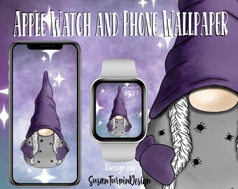 Gnome Halloween Apple Watch cadran et fond d'écran pour iPhone (téléchargement numérique)