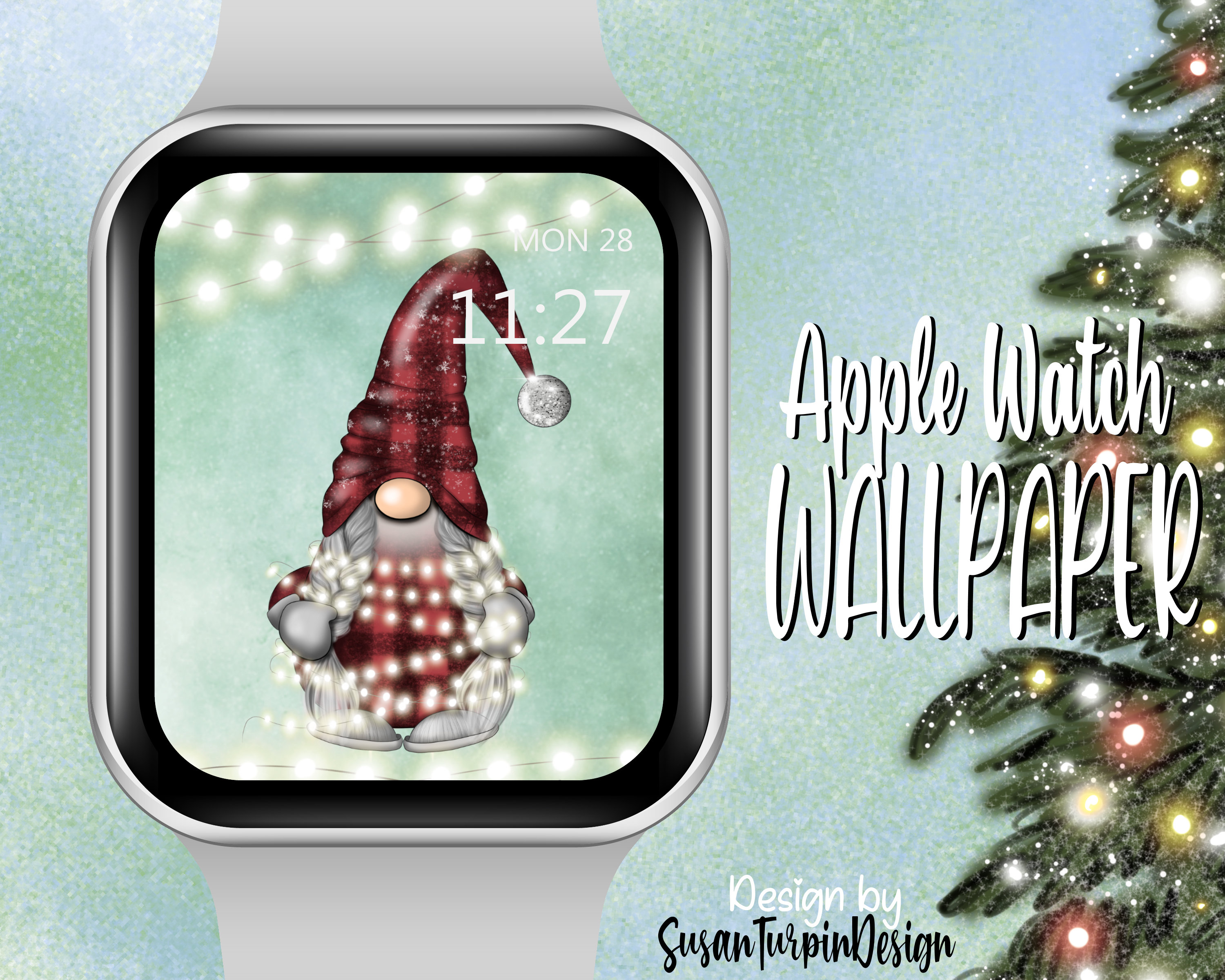 Christmas plaid Gnome Apple Watch Face Wallpaper, Apple Watch Face, Christmas Watch face, Christmas Wallpaper, Wallpapers Apple Watch Face