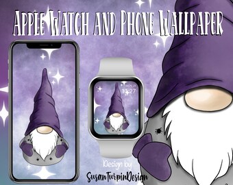 Gnome Halloween Apple Watch cadran et fond d'écran pour iPhone (téléchargement numérique)