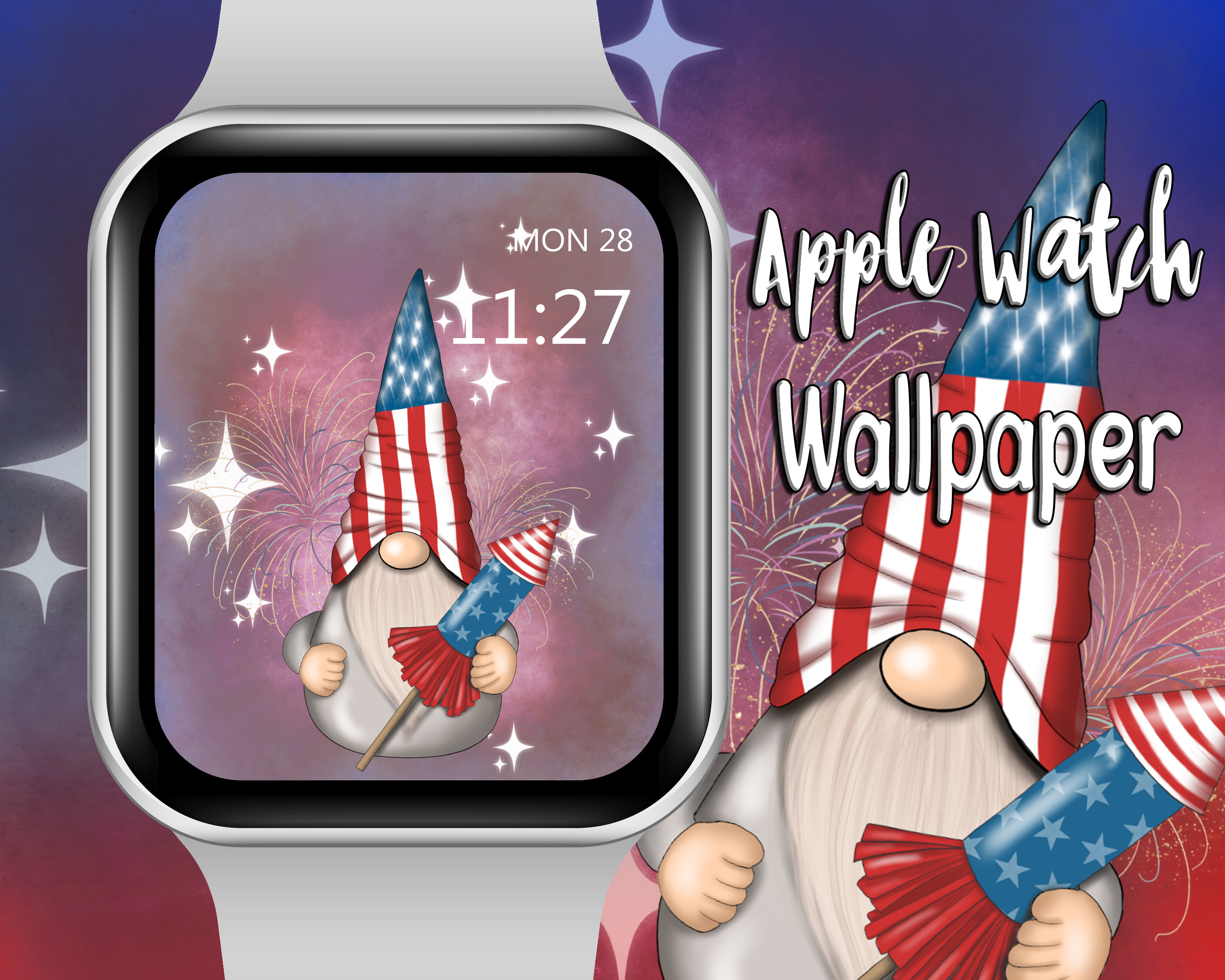 USA Fireworks Gnome Apple Watch Face 4th of July American Flag