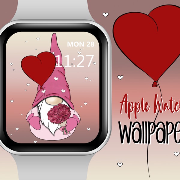 Bakgrund med Apple Watch-urtavla och Valentin-tomte (digital nedladdning)