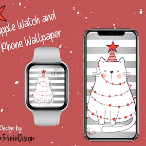 Matching Apple Watch Face, phone Wallpaper, Winter Wallpaper, Christmas Cat Wallpaper, Watch face Image, Wallpaper Apple Watch Phone