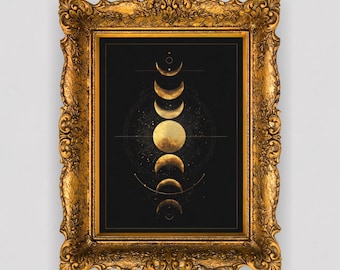 Fases de la Luna Dorada – Arte mural de geometría celestial (Descarga digital)