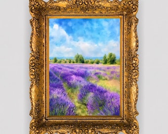 Campos de lavanda en flor: paisaje floral impresionista (descarga digital)