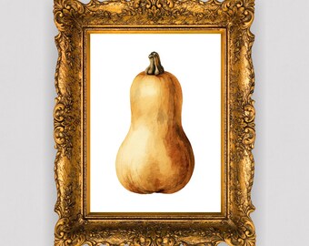 Calabaza moscada – Impresión minimalista de acuarela otoñal (descarga digital)