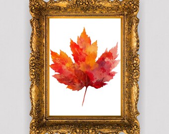 Hoja de arce vibrante: arte mural otoñal en acuarela (descarga digital)
