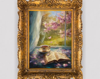 Té y Pétalos – Arte mural acogedor para un rincón de lectura (Descarga digital)