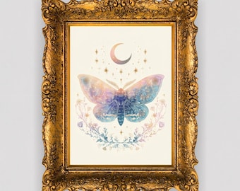 Polilla Celestial – Arte mural de luna y estrellas místicas (descarga digital)
