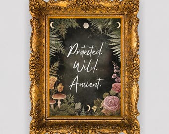 Lámina artística "Bosque Brujo": Fases lunares botánicas, decoración celestial (Descarga digital)