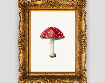 Hongo Amanita muscaria – Arte mural de acuarela con temática de bosque (Descarga digital)