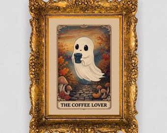 Impresión "Amante del Café Celestial": Arte de pared bohemio para cocina (Descarga digital)