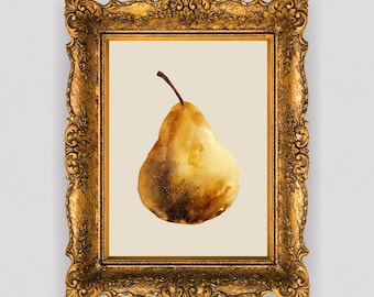 Pera Dorada – Acuarela minimalista de frutas otoñales (Descarga digital)