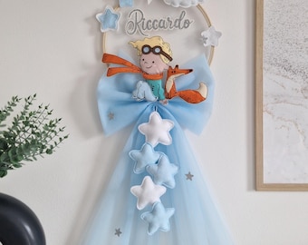 Fiocco nascita piccolo principe personalizzabile con nome, coccarda nascita