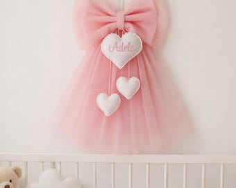 Fiocco nascita tulle rosa personalizzato con nome