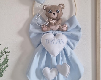 Fiocco nascita personalizzato orsetto azzurro con nome – handmade