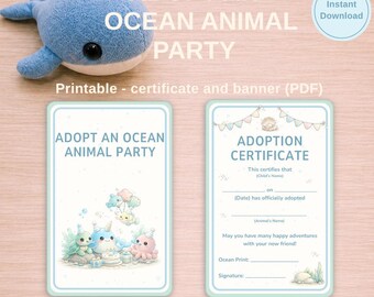Adopt an Ocean Animal Printable Sign & Adoption Certificate | Ocean Party Game Decor | Kids Birthday Activity | Instant Download PDF