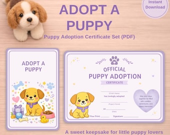 Adopt a Puppy Printable Certificate Set | Puppy Adoption Sign | Pretend Play Puppy Party | Kids Activity PDF