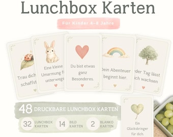 Lunchbox Cards for Children | Messages for Lunch Boxes and Snack Boxes | Encouragement Cards for School and Kindergarten | 48 Cards PDF | Ages 4–8
