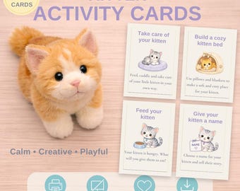 Kitten Activity Cards for Kids, Printable Cat Pet Care Game, Screen Free Play, Calm Quiet Time Activities, Montessori Inspired Learning