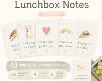 Lunchbox Notes for Kids | Printable School Lunch Notes | 48 Encouragement, Picture & Blank Cards | Ages 4–8