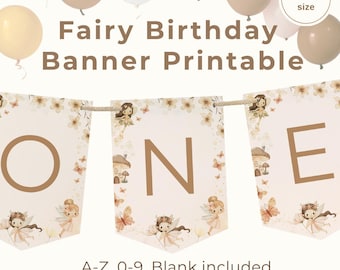 Fairy Birthday Banner Printable US letter | Fairy Party Decoration | Custom Name Banner A-Z 0-9 | Fairy Party Sign | Instant Download Decor