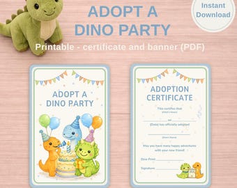 Adopt a Dino Animal Printable Sign & Adoption Certificate | Dinosaur Party Game Decor | Kids Birthday Activity | Instant Download PDF