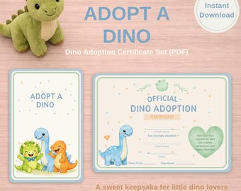 Adopt a Dino Party | Dino Adoption Certificate & Sign | Dinosaur Birthday Party Activity | Printable PDF | Instant Download