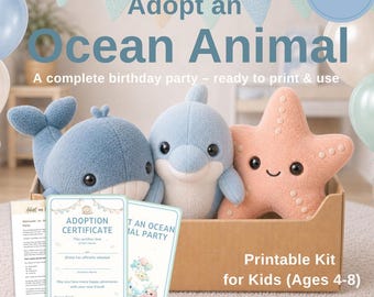 Adopt an Ocean Animal Party Printable Kit for Kids | Ocean Birthday Games & Activities | Sea Animal Adoption PDF Certificate ENGLISH VERSION