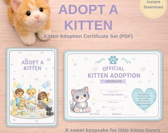 Adopt a Kitten Printable Certificate Set | Kitten Adoption Sign | Pretend Play Cat Party | Kids Activity PDF