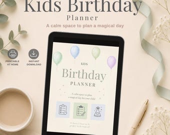 Kids Birthday Planner Printable PDF, Birthday Party Planner for Parents, iPad Planner, Party Checklist, Sage Calm, Digital Download