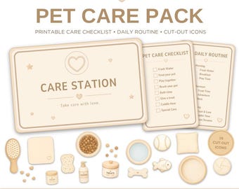 Pet Care Pretend Play Pack Printable | Stuffed Animal Care Set | Care Station Sign, Daily Routine, Checklist & Cut Out Icons