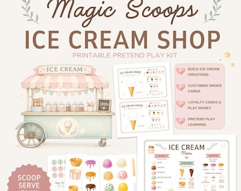 Ice Cream Shop Pretend Play Printable | Ice Cream Menu, Order Sheets, Freezer, Loyalty Card & Cut Out Pieces